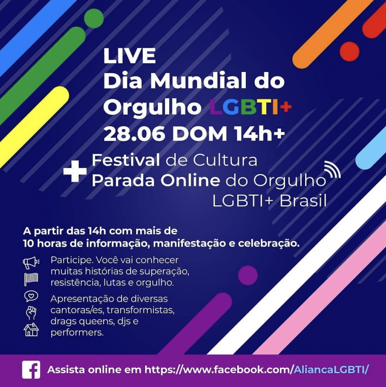 Celebrando o Dia Internacional do Orgulho LGBTI, Brasil promove sua primeira Parada online